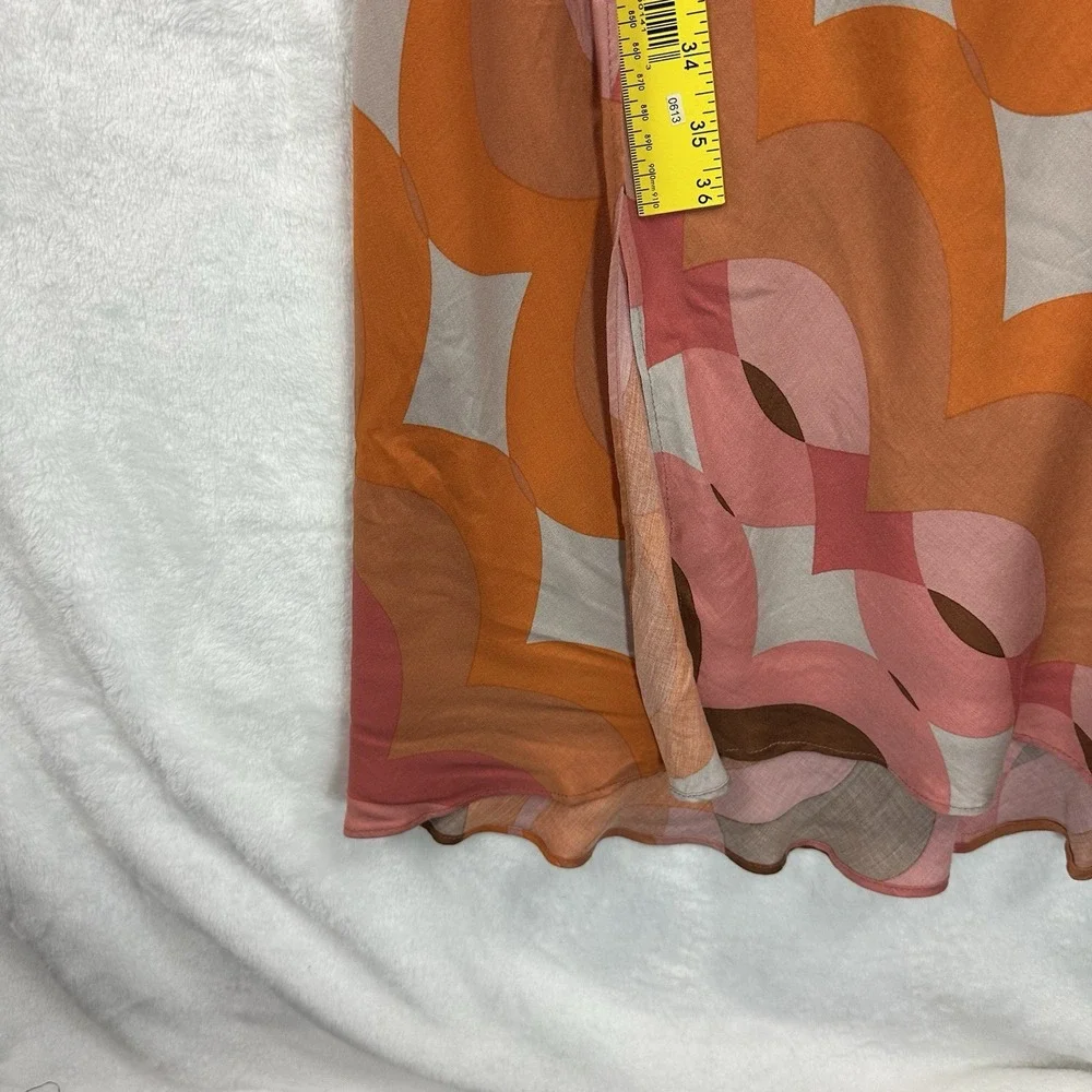 Two Cumberland Geometric Brown Orange Multi Midi Dress Women Medium Adjustable